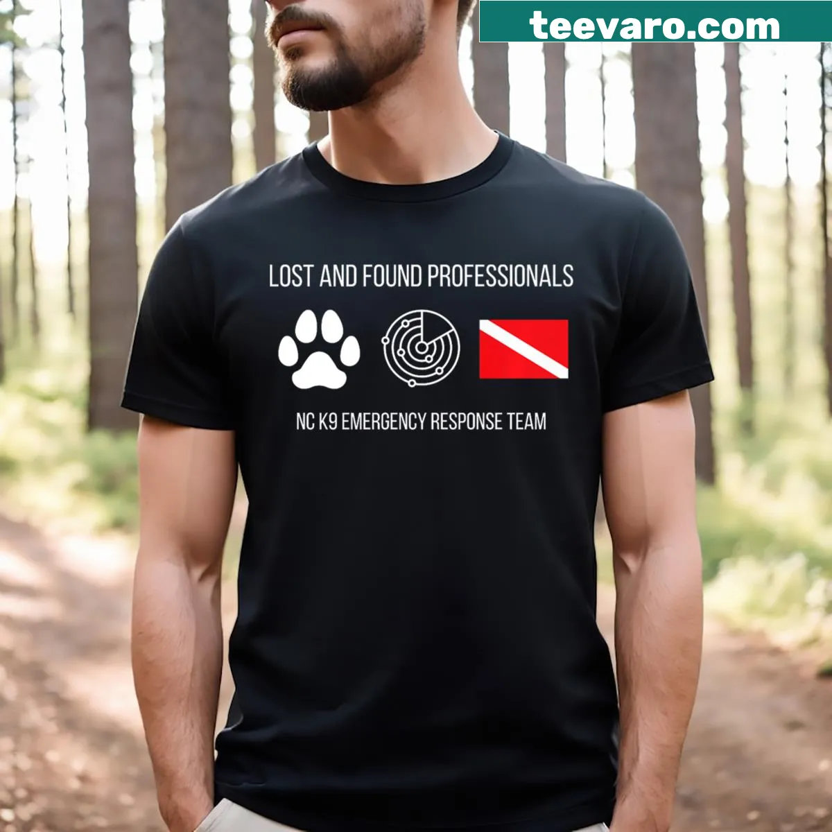 T-shirt for K9 professionals with 'Lost And Found Pros' slogan — on a men's t-shirt