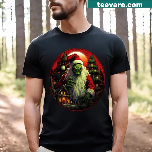Cartoon T-shirt featuring the Grinch from Nightmare in Whoville for Christmas.