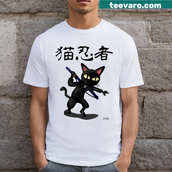 Playful T-shirt featuring a cartoon ninja cat graphic
