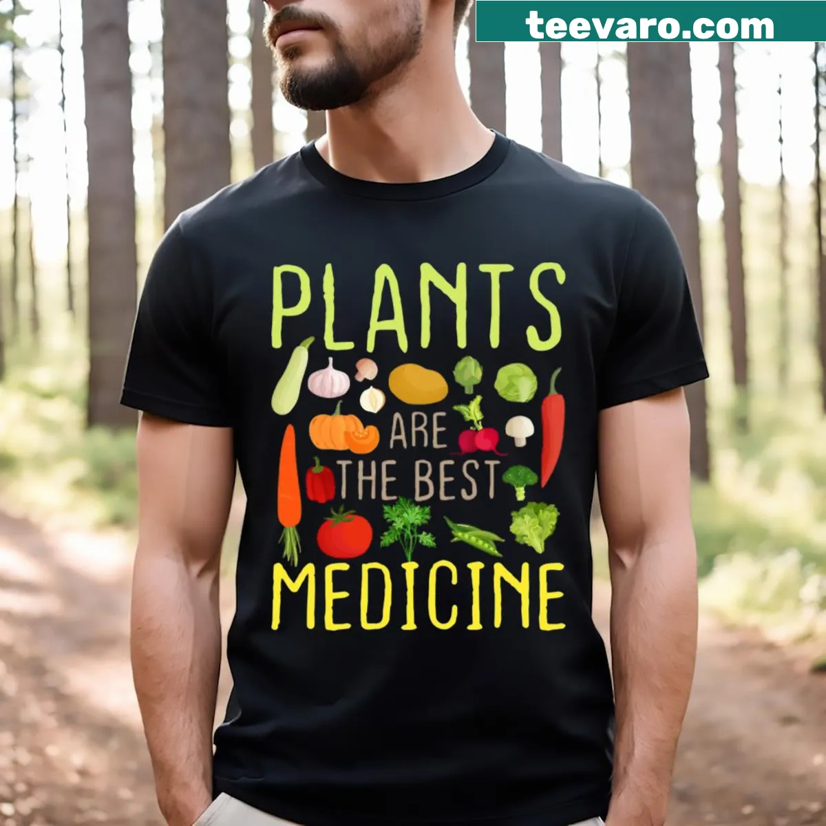Funny text design 'Plants Are The Best Medicine' — on a men's t-shirt