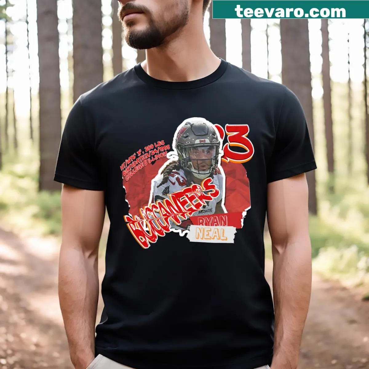 Football t-shirt featuring Ryan Neal of the Buccaneers in action — on a men's t-shirt