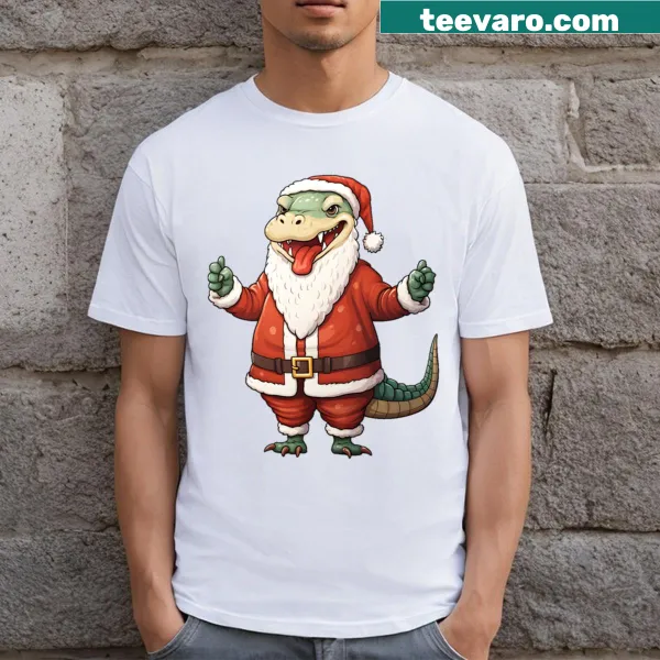 Santa Alligator T-shirt featuring a whimsical graphic