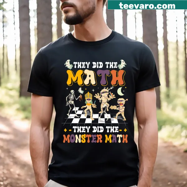 Playful Halloween t-shirt with dancing skeleton and funny math text
