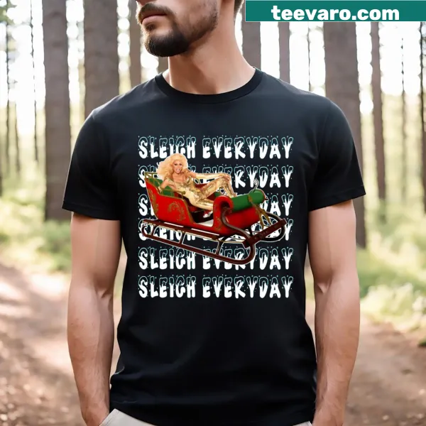 Playful Christmas t-shirt featuring a RuPaul-inspired illustration with festive text.