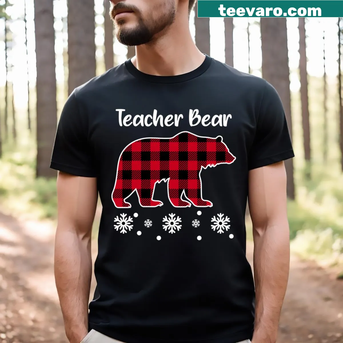 Cute Teacher Bear T-shirt with family pajama theme — on a men's t-shirt