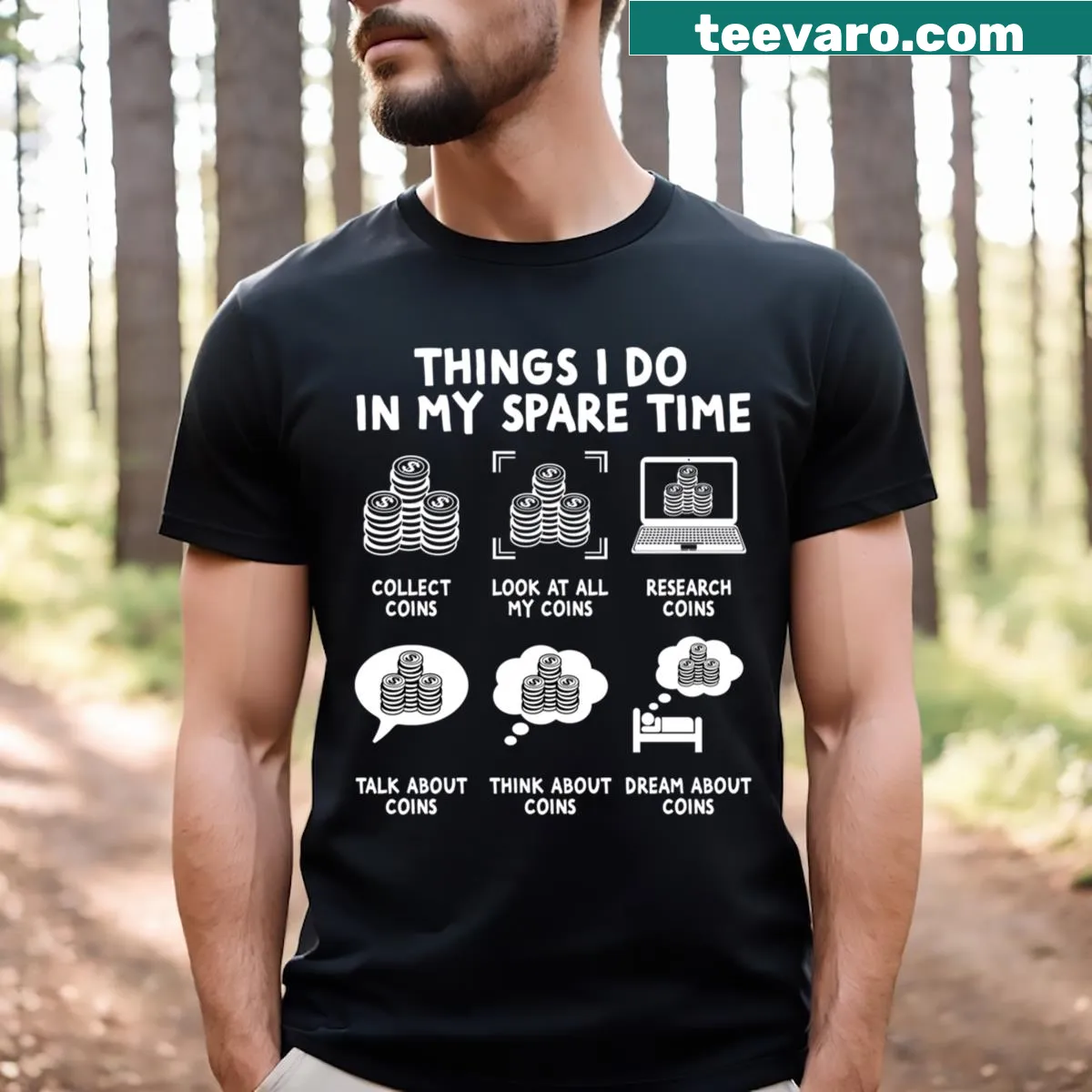 Humorous typography detailing the hobby of numismatics. — on a men's t-shirt