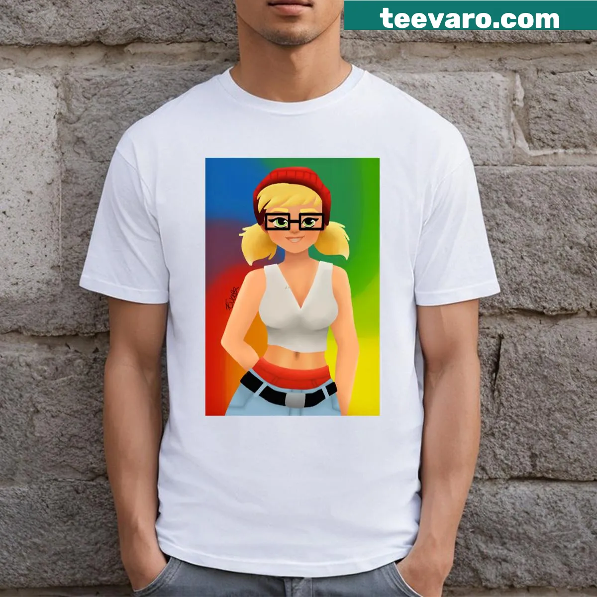 T-shirt with a design inspired by Subway Surfers — on a men's t-shirt