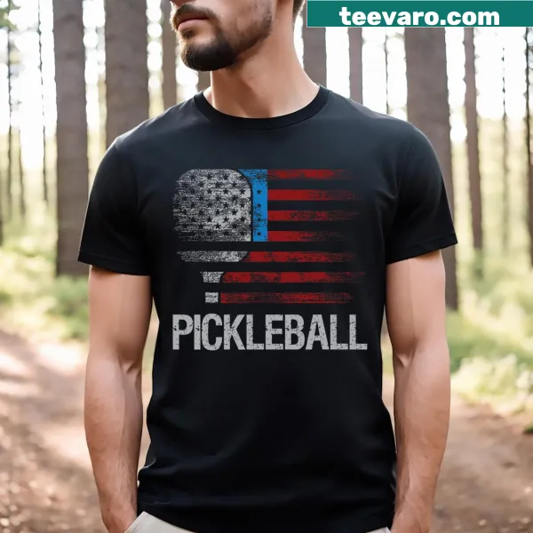 T-shirt featuring a pickleball player and the US flag