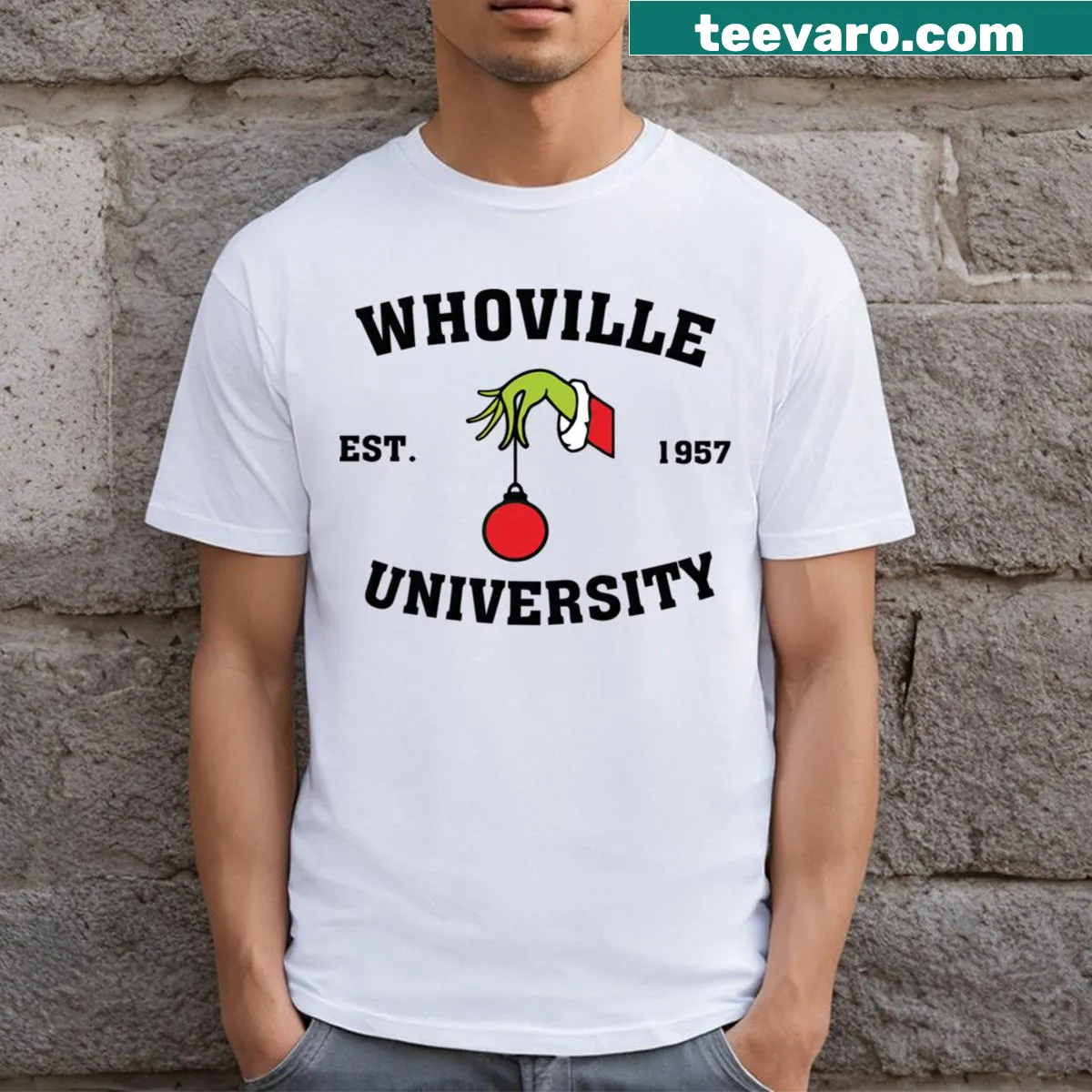 Vintage-style Grinch-themed T-shirt for Christmas celebrations — on a men's t-shirt