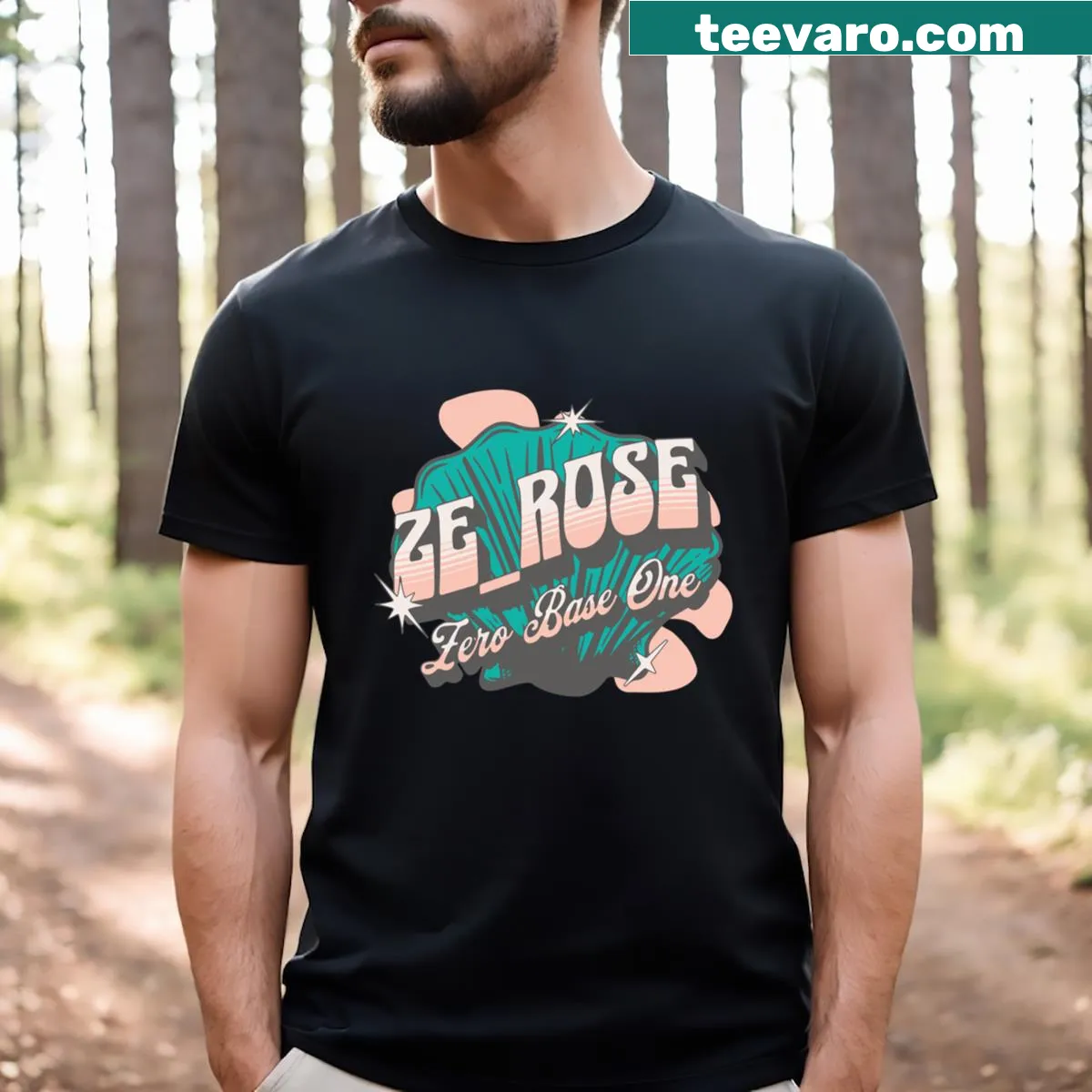 Abstract design t-shirt featuring bold typography — on a men's t-shirt