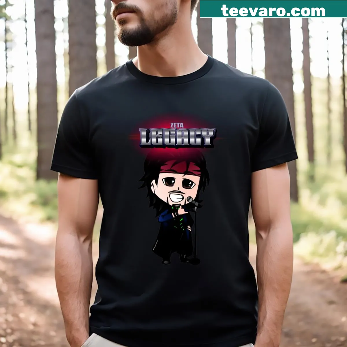 Chibi character design from Zeta Legacy on a T-shirt — on a men's t-shirt