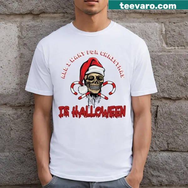 Essential t-shirt with 'All I Want For Christmas Is Halloween' text