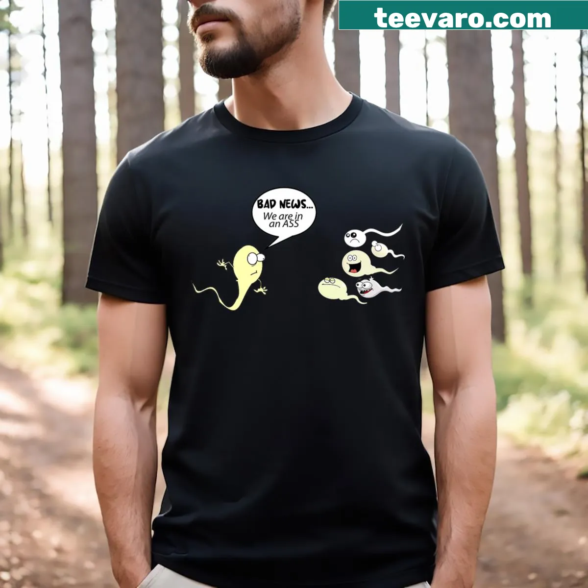 Funny vintage t-shirt with cartoon sperm and edgy text — on a men's t-shirt