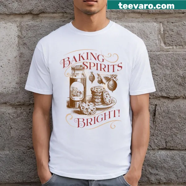 Baking Spirits Bright shirt with whimsical typography for Christmas bakers