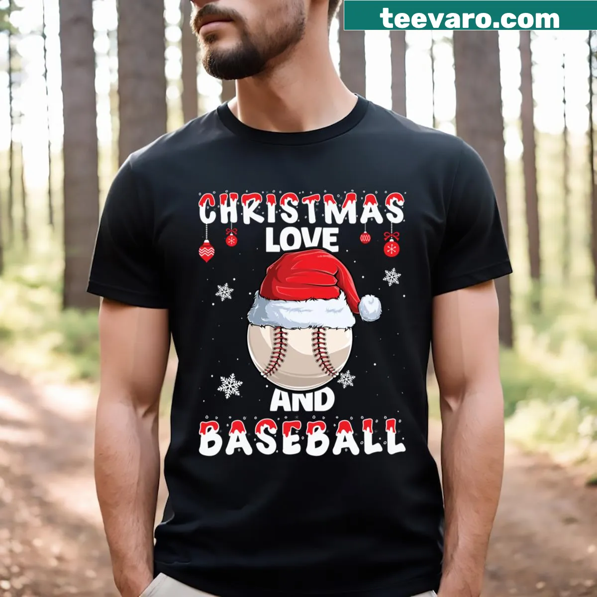 Baseball player graphic T-shirt for Christmas festivities — on a men's t-shirt
