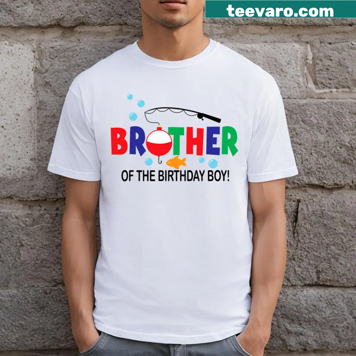 T-shirt for brother of birthday boy with fishing theme graphic — on a men's t-shirt
