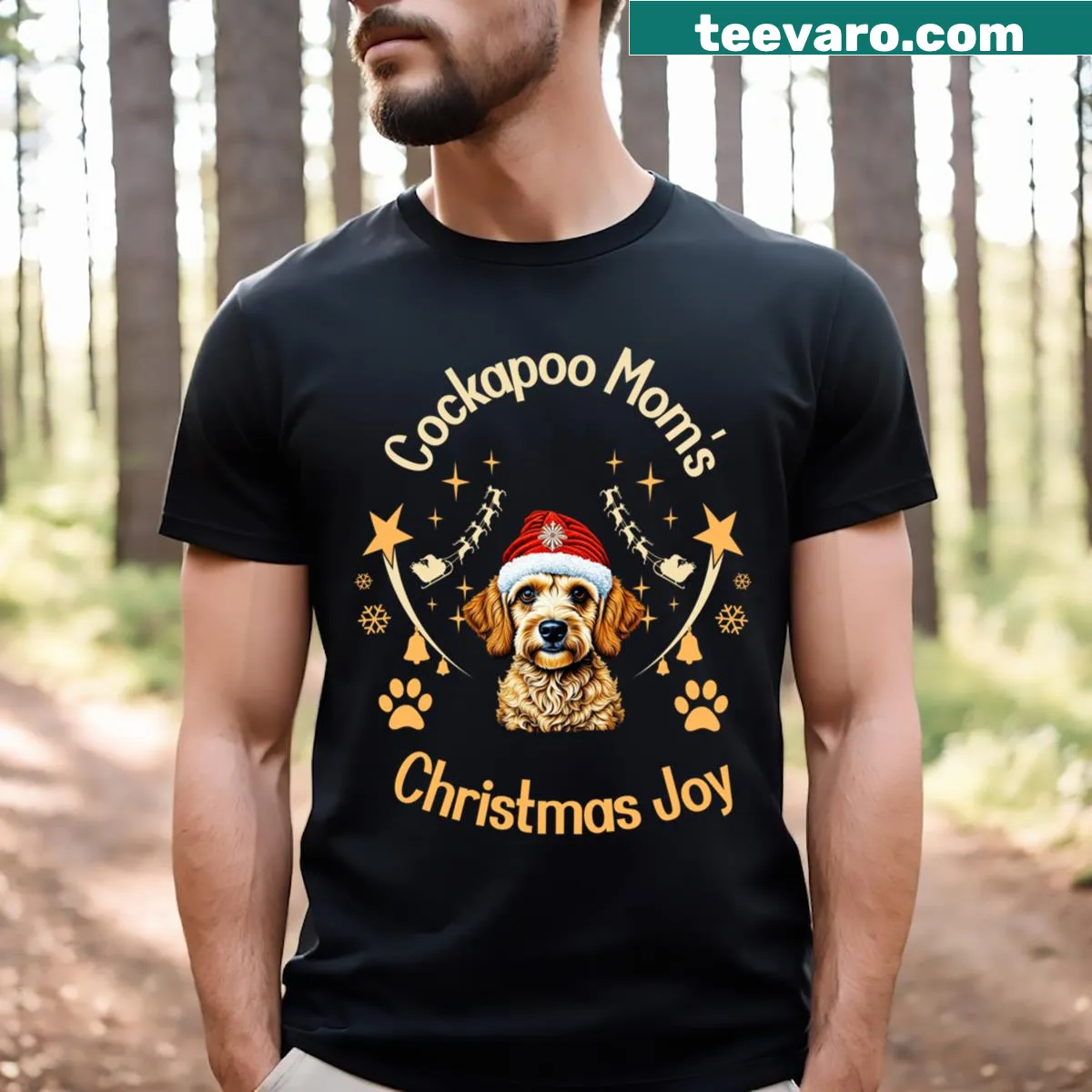 Christmas-themed shirt celebrating Cockapoo moms with a joyful graphic — on a men's t-shirt