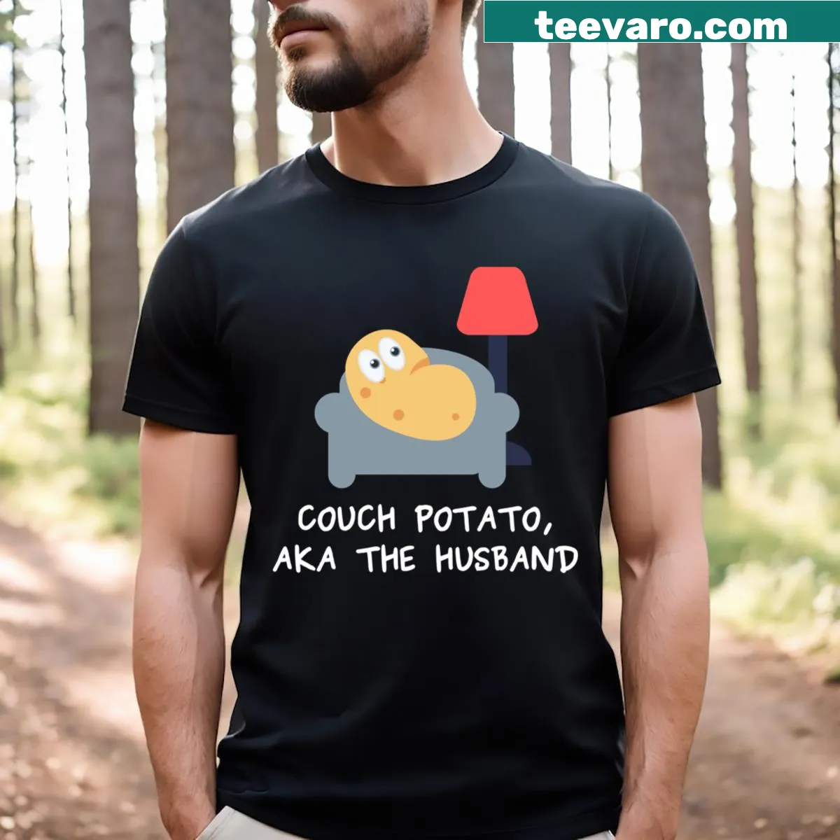 Funny shirt for husbands featuring 'Couch Potato' text design — on a men's t-shirt