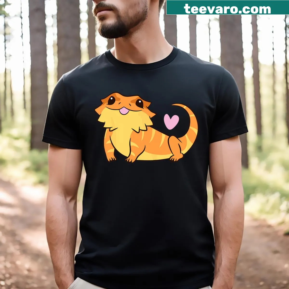 Cartoon bearded dragon t-shirt with heart for Valentine's Day — on a men's t-shirt