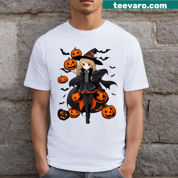 Cute Halloween-themed T-shirt with charming cartoon designs