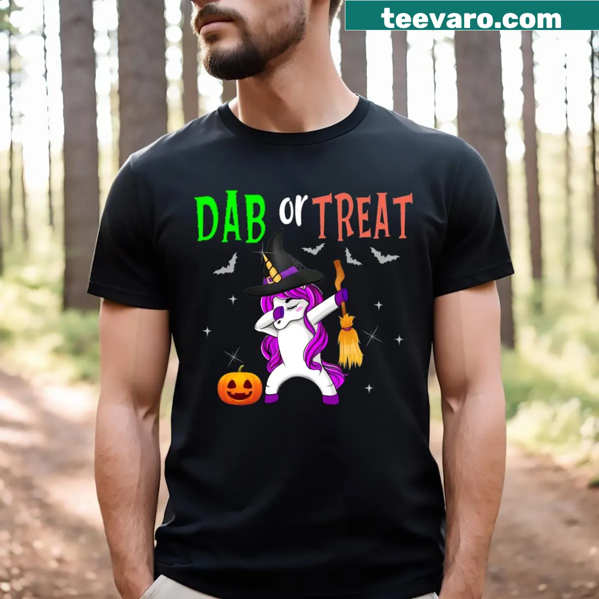 Cartoon T-shirt with 'Dab Or Treat' Halloween design — on a men's t-shirt