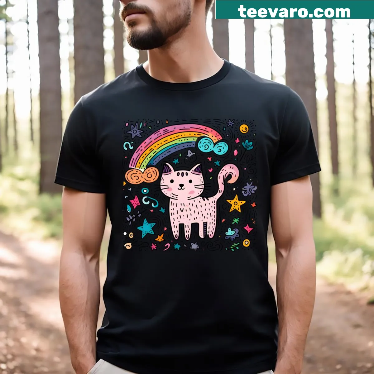 Funny cat-themed active T-shirt with humorous graphic — on a men's t-shirt