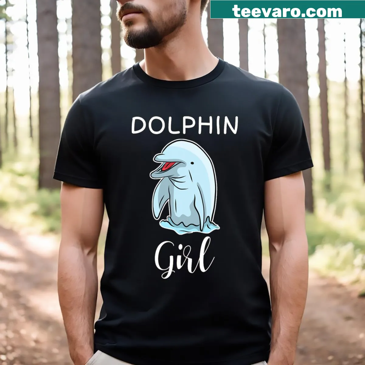 Cute cartoon dolphin girl T-shirt for dolphin lovers — on a men's t-shirt