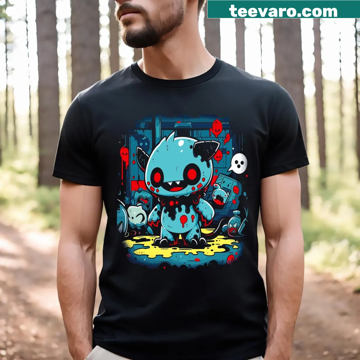 Cute cartoon monster graphic on a Halloween t-shirt — on a men's t-shirt