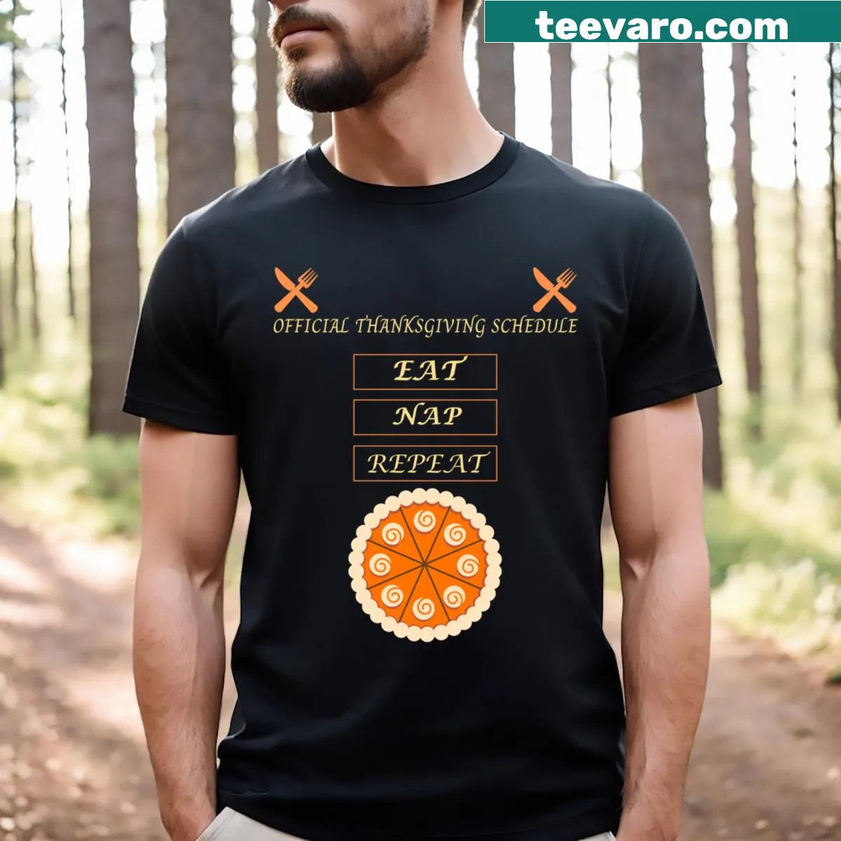 Funny Thanksgiving t-shirt featuring a pie graphic — on a men's t-shirt