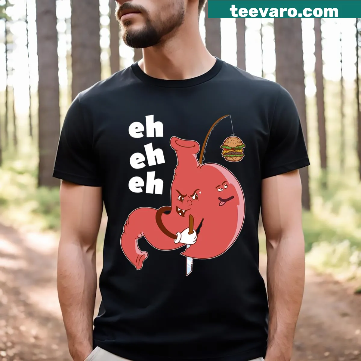 Cartoon graphic T-shirt about gastric sleeve surgery — on a men's t-shirt