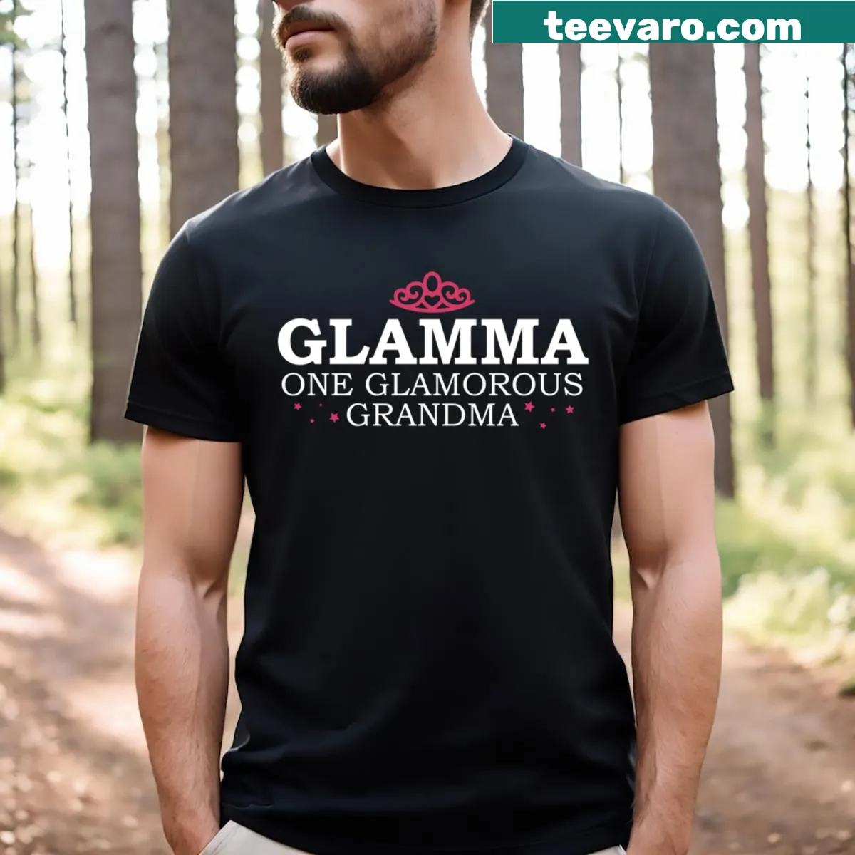 Cute 'Glamma' t-shirt highlighting a glamorous grandma — on a men's t-shirt