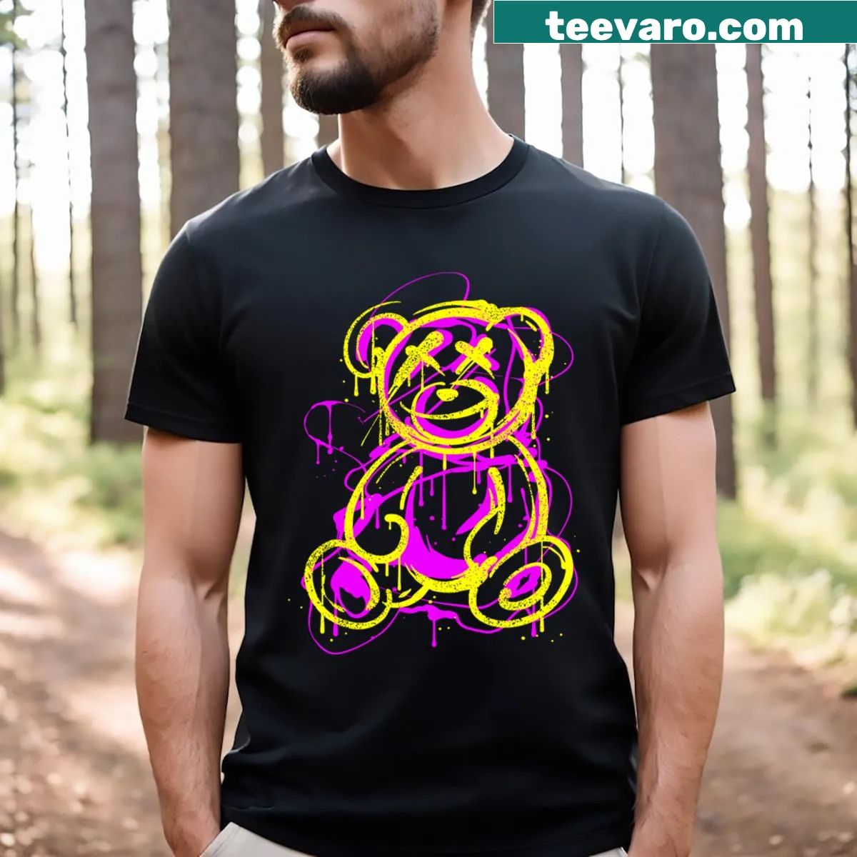Illustrated t-shirt featuring a dog groomer and funny text for Halloween — on a men's t-shirt