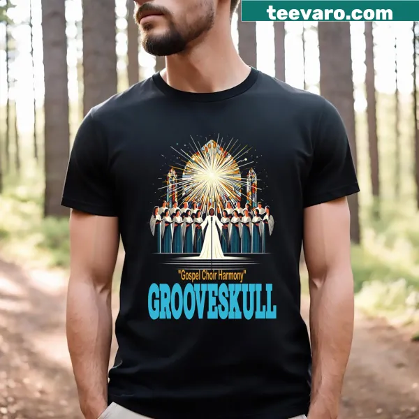 Grooveskull Gospel Choir Harmony T-shirt with musical notes and choir silhouettes