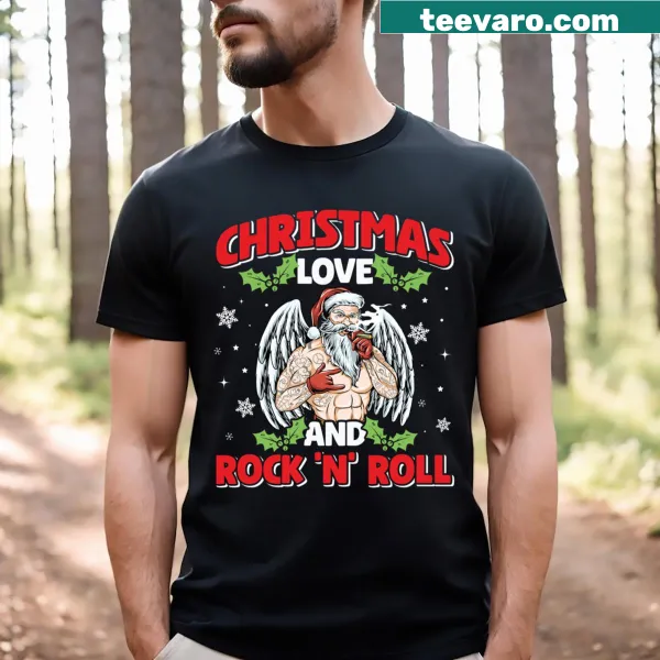 Heavy metal Santa rock n roll T-shirt for Christmas