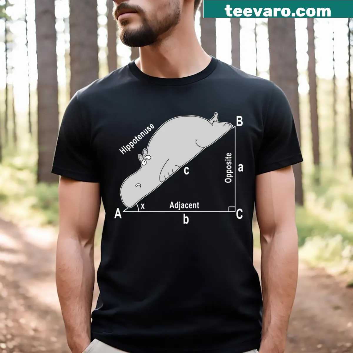 Funny hippo graphic with math humor for students — on a men's t-shirt