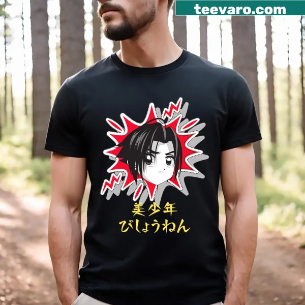 Manga-inspired t-shirt featuring cartoon characters in a vibrant design