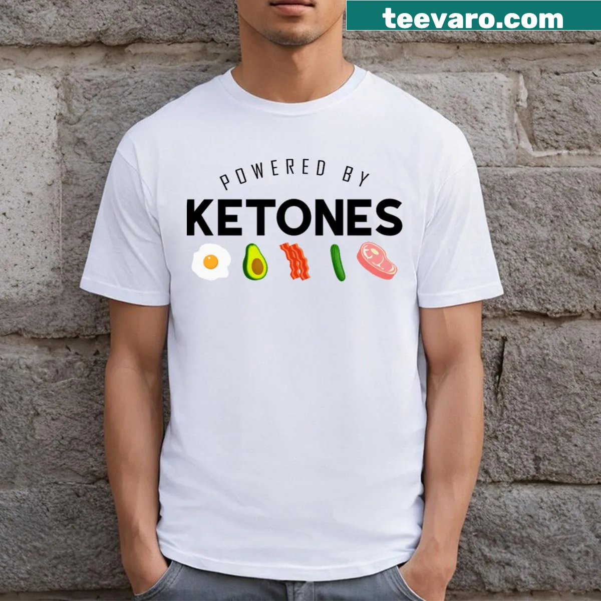 Inspirational T-shirt with 'Keto Powered' text design — on a men's t-shirt