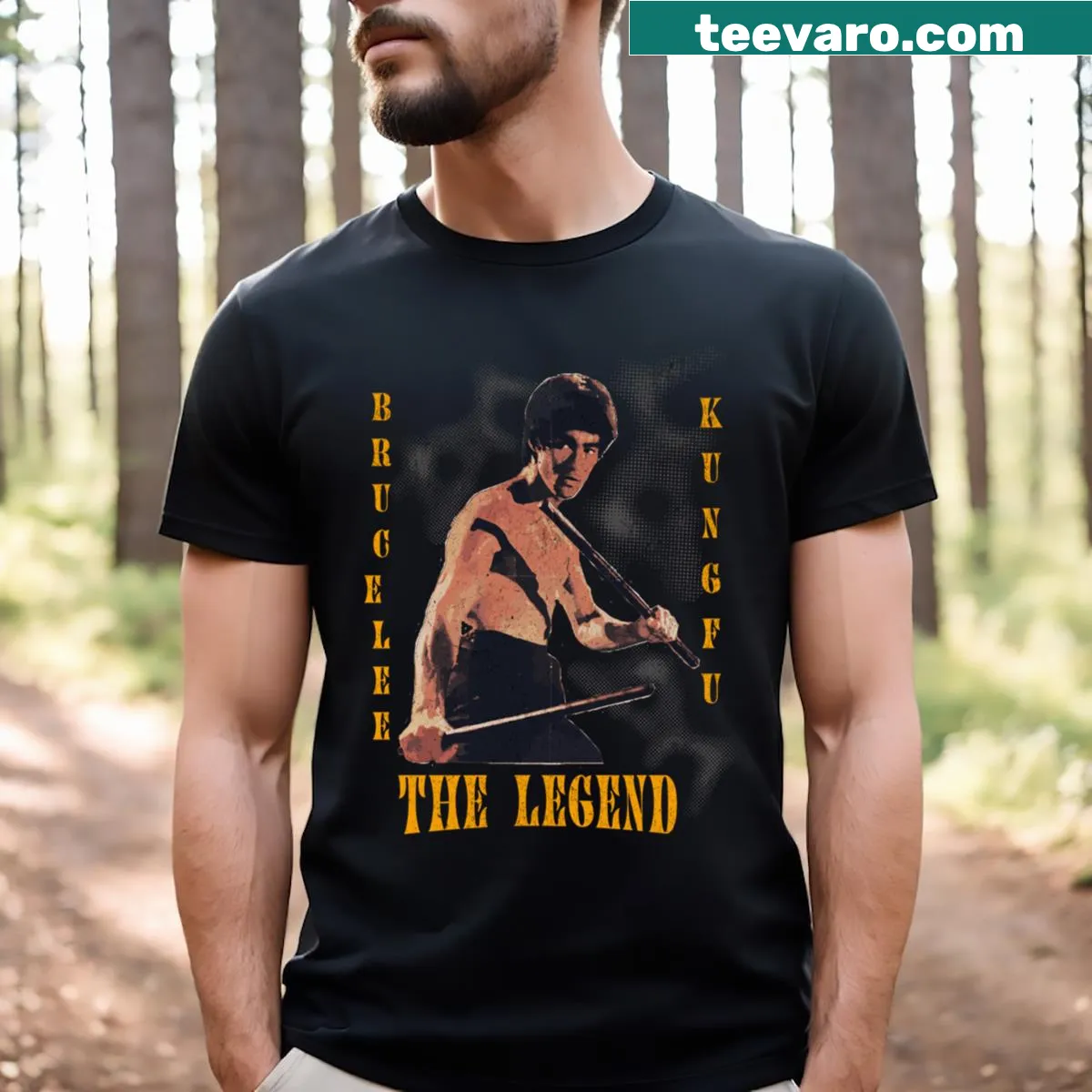 T-shirt featuring 'Kungfu The Legend' in bold typography. — on a men's t-shirt