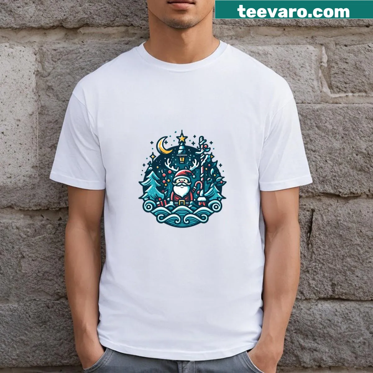 Christmas-themed t-shirt with a festive logo design — on a men's t-shirt
