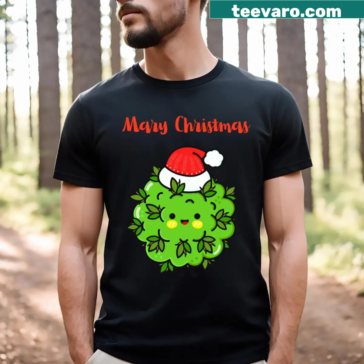 Christmas Tree T-shirt featuring a festive design — on a men's t-shirt