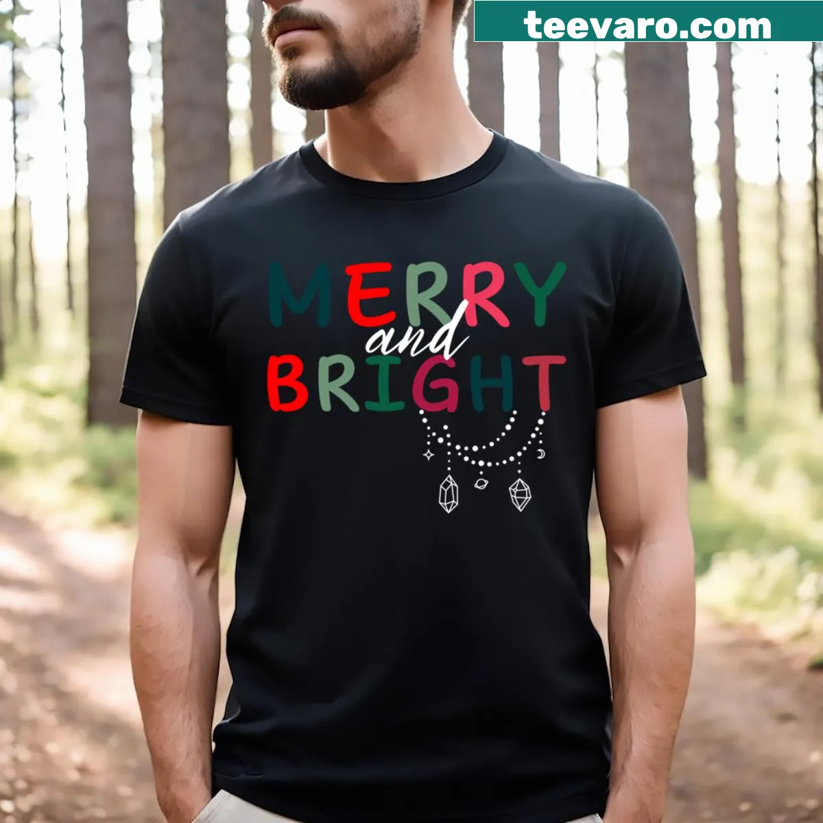 Merry and Bright Christmas family essential t-shirt design — on a men's t-shirt