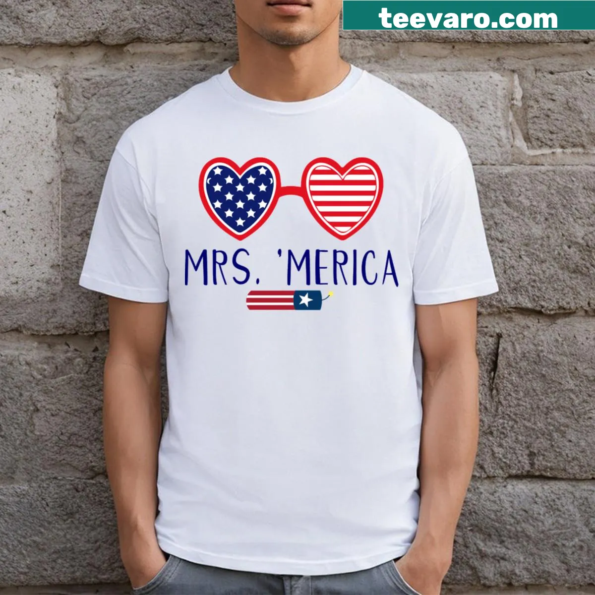 Mrs Merica T-shirt with bold typography — on a men's t-shirt