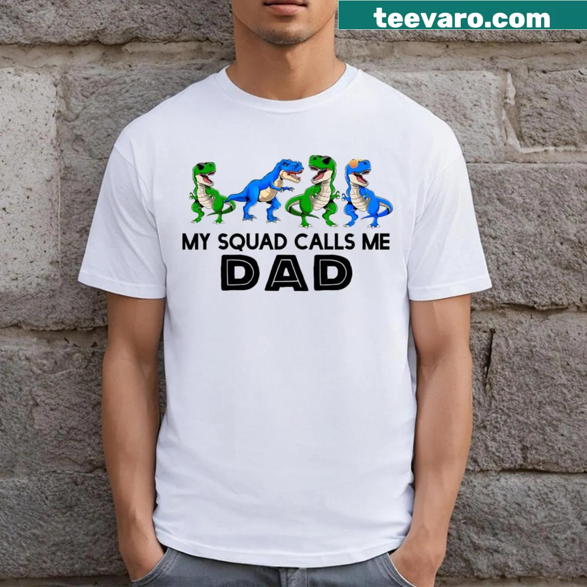 T-rex cartoon squad T-shirt for kids — on a men's t-shirt
