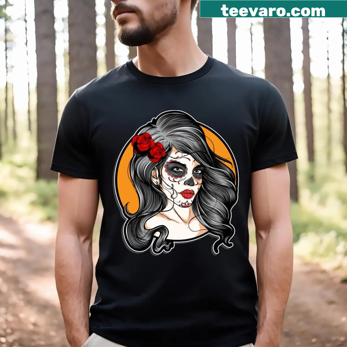 Beautiful skull illustration for Dia De Muertos on a t-shirt — on a men's t-shirt
