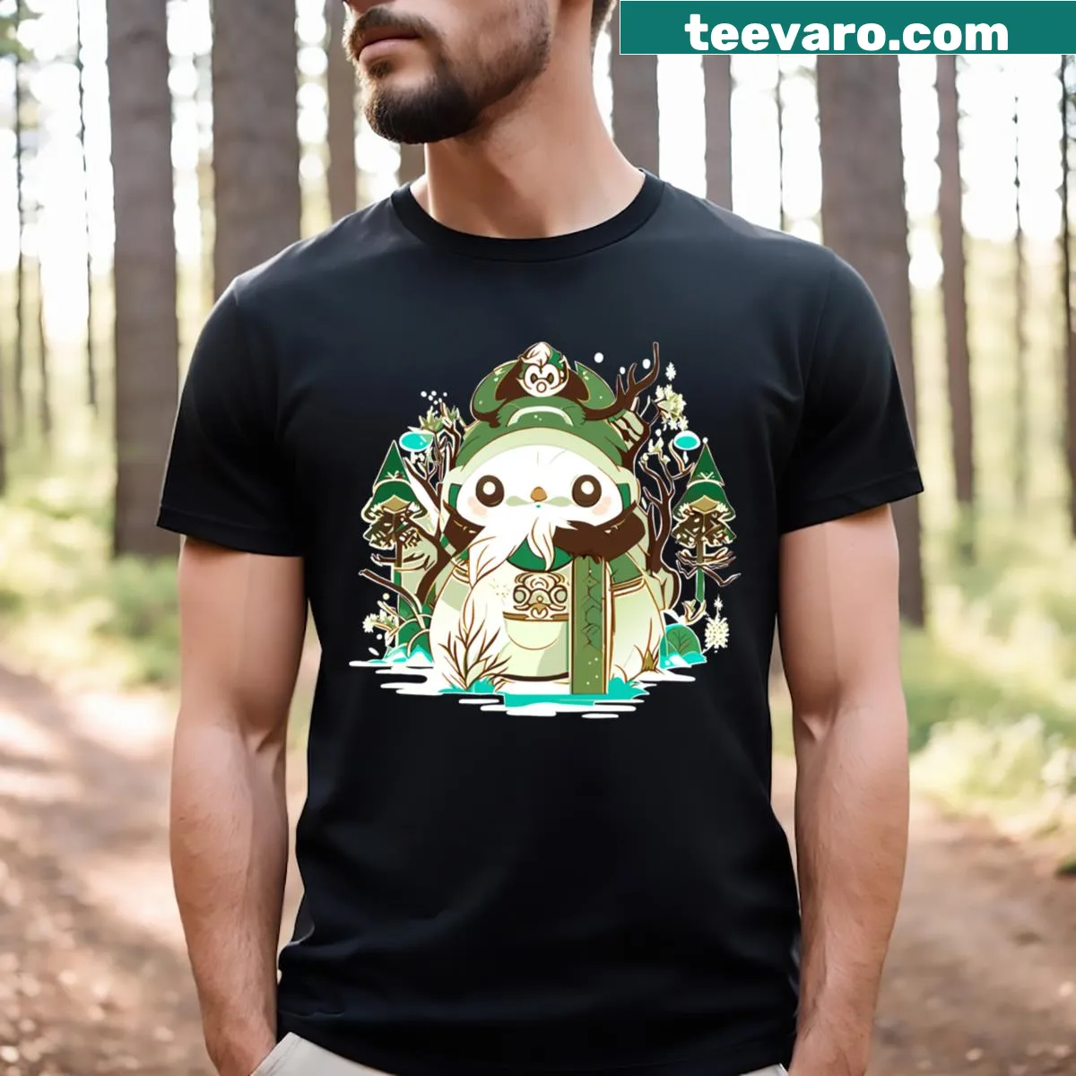 Whimsical Christmas t-shirt featuring a squid illustration in festive attire. — on a men's t-shirt