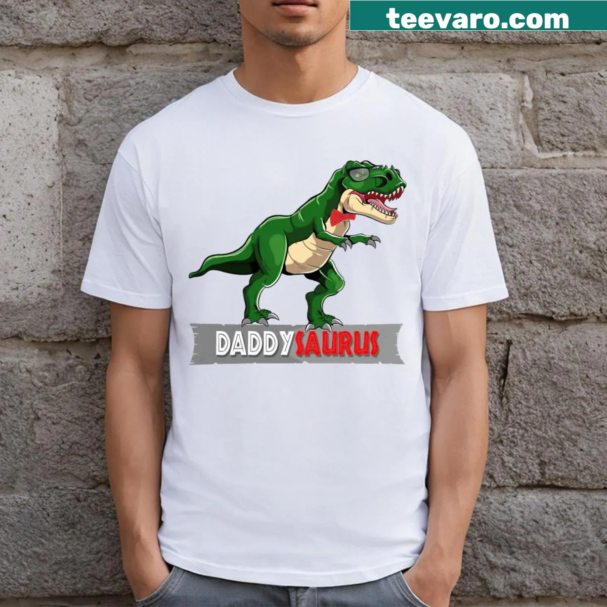 Funny T-Rex meme t-shirt designed for dads with humor — on a men's t-shirt