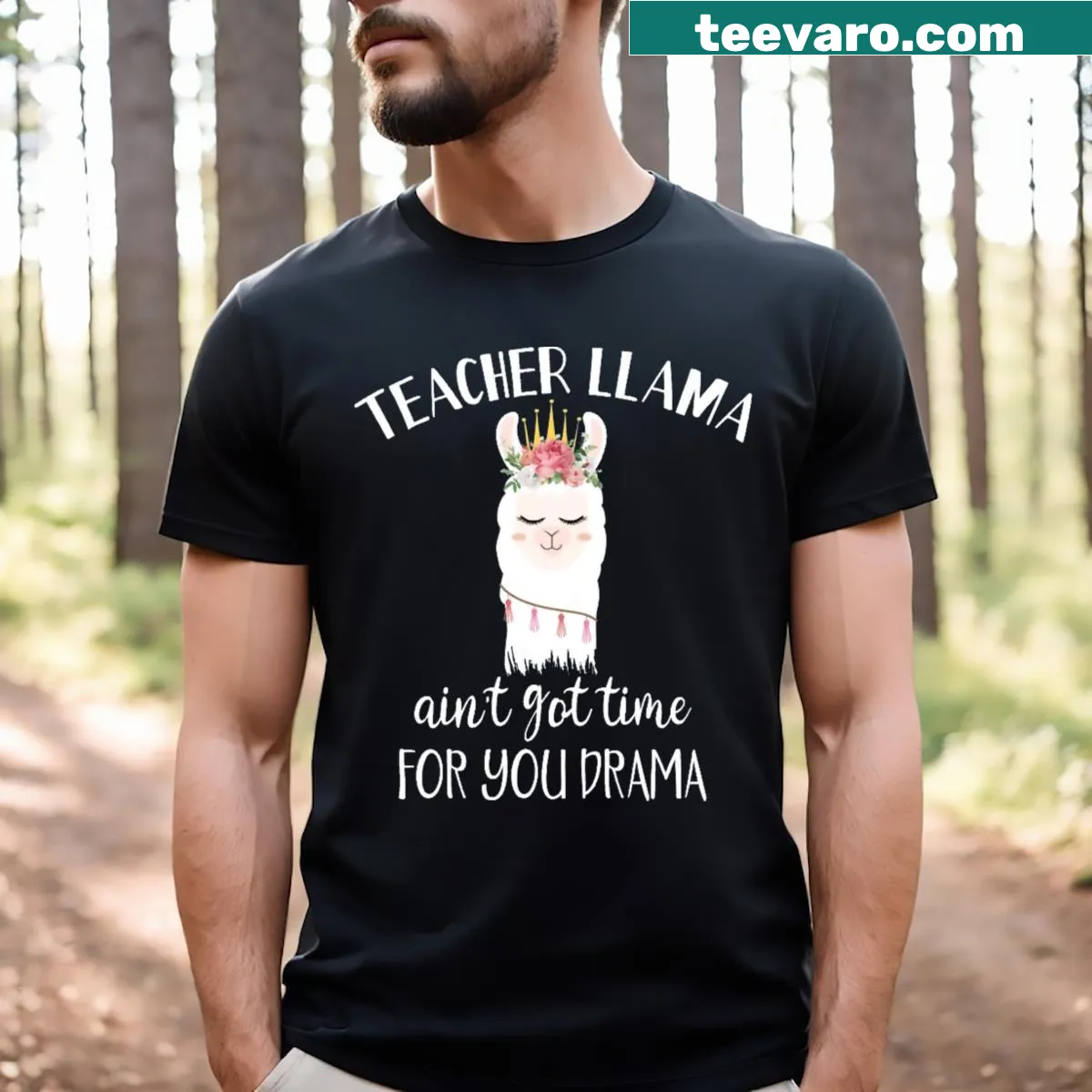 Whimsical llama graphic with sarcastic quotes on a teacher t-shirt — on a men's t-shirt