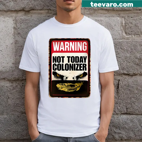 Edgy tee with bold text against colonialism