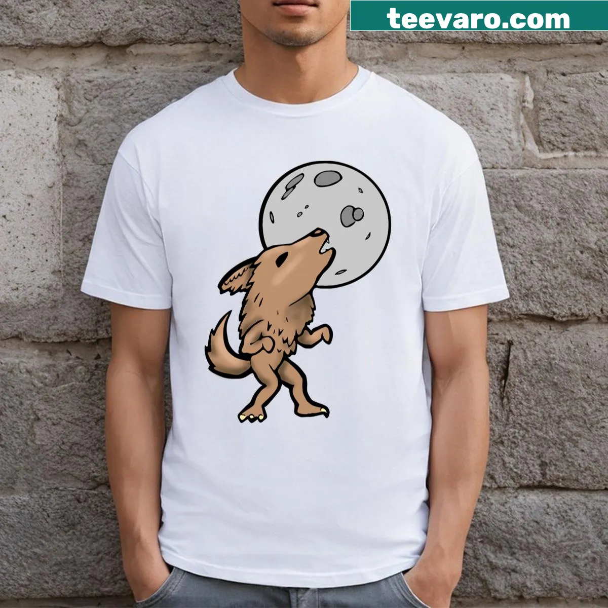 Werewolf silhouette howling at the moon on T-shirt. — on a men's t-shirt