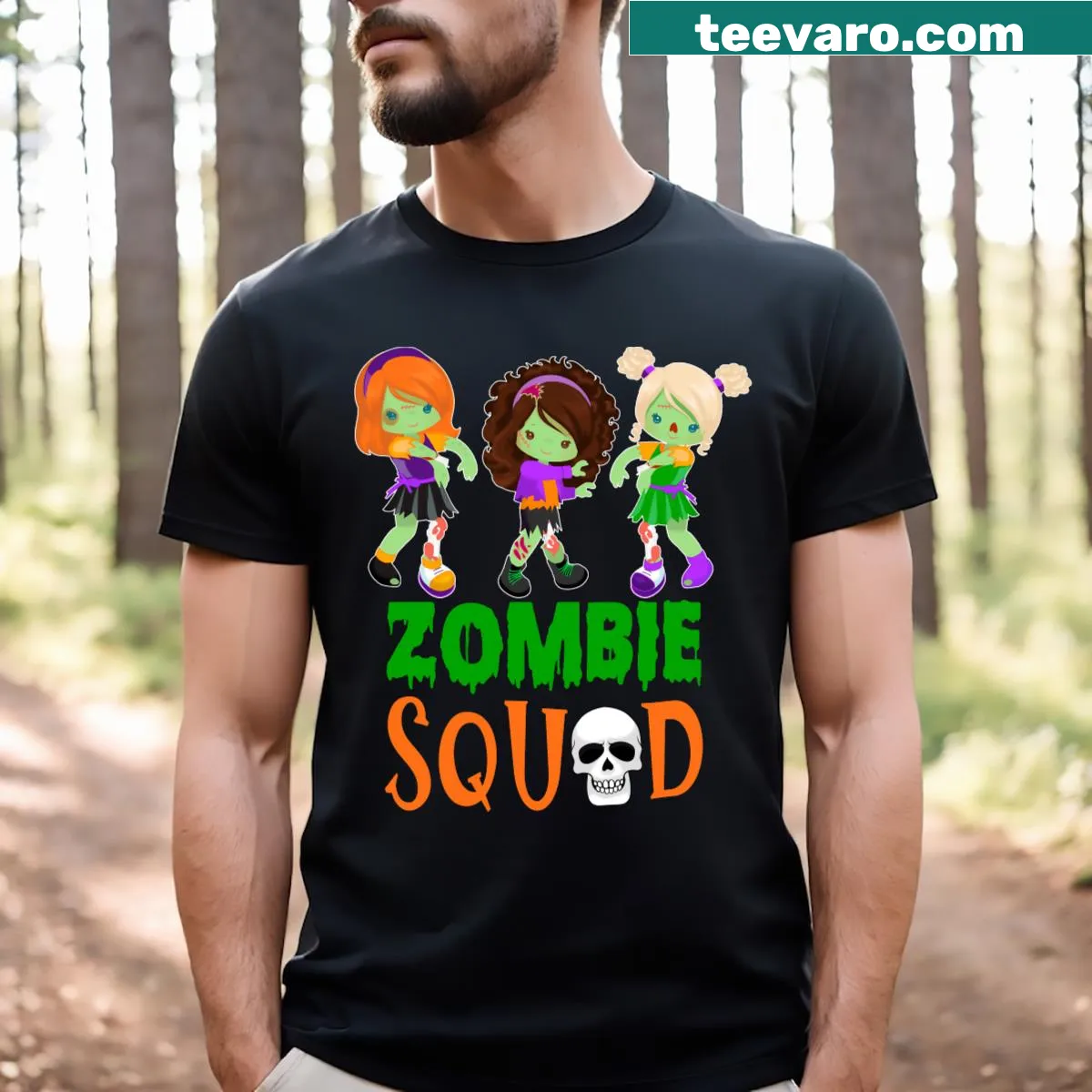 Fun Halloween T-shirt featuring a humorous zombie design — on a men's t-shirt